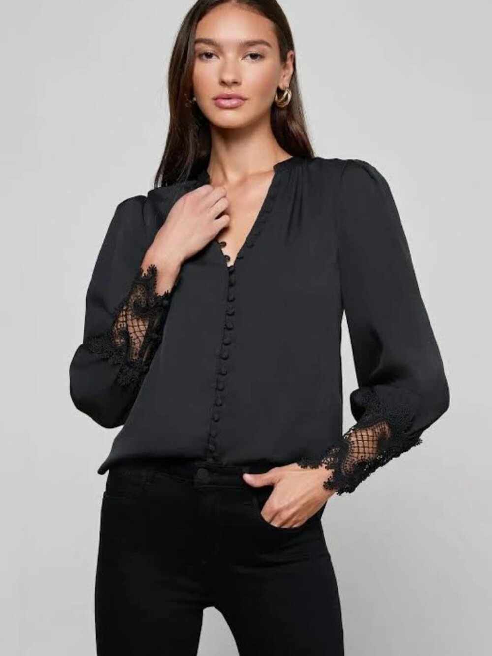 L'AGENCE Ava Lace Cuff Blouse XS NWT